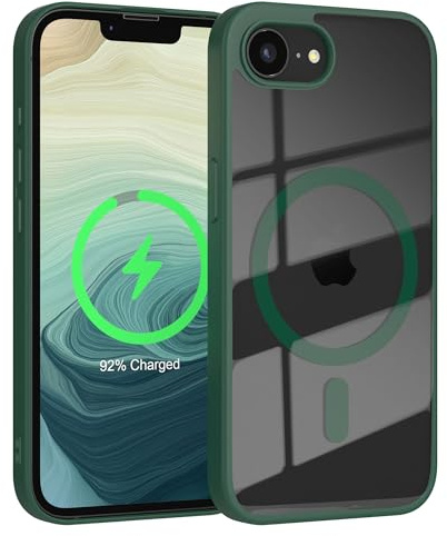 EAZY CASE Hülle für iPhone 16e kompatibel mit Qi Charging Ultra Aufprallschutz Stoßfest und Kratzfest dünne Schutzhülle mit Kameraschutz Silikon Cover Clear Hybrid Handy Case Nacht Grün - Qi Charging