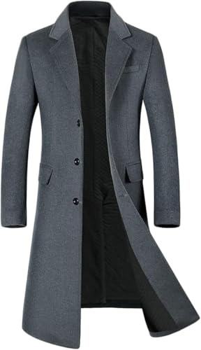 YOUTHUP Abrigo de invierno largo para hombre, abrigo de lana cálido, largo medio, informal, con lana, para negocios y ocio