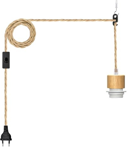 ZRLXFM 500CM Kit de Lámpara Colgante de Cuerda de Cáñamo con Enchufe, Antiguo Portalámparas de E26 E27 Con Interruptor, DIY Cable de Luz de Cáñamo Lámpara Techo, Rústica Decoración Iluminación