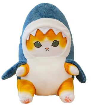 Xshelley 25 cm de juguete de peluche de gato de tiburón peluche muñeca de peluche de tiburón kawaii, juguete de almohada de felpa, regalos de cumpleaños de Navidad Halloween para niños (amarillo)