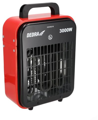 DEDRA Elektrischer Heizlüfter 3kW DED9921B, für gut isolierte Räume, Thermostat, Überhitzungsschutz, drei Betriebsarten, Temperaturregelung, Metallgehäuse, Rot, bis zu ~ 40m2