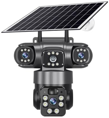 KVBRUI Cámara Solar de 15 MP, 3 Lentes, 3 Pantallas, WiFi o SIM 4G, vigilancia Exterior, CCTV, PTZ, IP66, Seguridad, Panel Solar, V380(12MP 4G CAM)