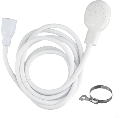 Shower Hose and Head Attachment for Single Tap Bath Basin Mixer with Rubber Connectors Water Tight Seal White Shower Spray for People and Pets (2M)