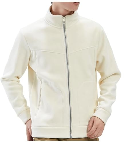 Darringls Giacca in pile da uomo con interno in pile, morbida e confortevole, giacca autunnale Full Zip, comoda giacca invernale termica, con tasca con cerniera, tinta unita