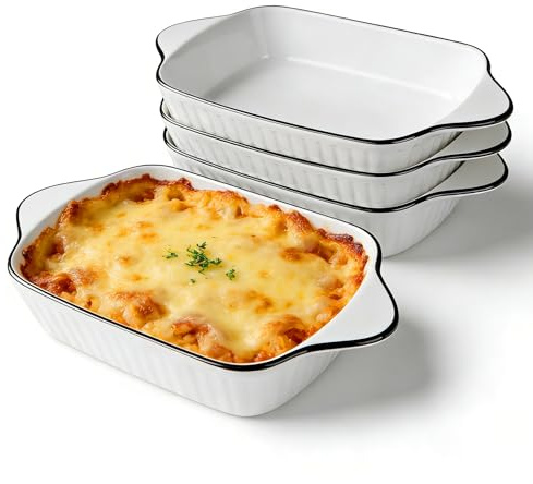 Vitrignis 26.5 cm ceramic baking dish set of 4, 1 litre rectangular lasagne dish, rectangular baking dish with handles, suitable for ovens and microwaves, compact size ideal for gratins, pasta dishes,