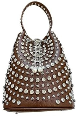 YXADGML Sac à Bandoulière à Rivets Sac seau de loisirs tendance à pois et rivets décoratifs, sac à main femme, sac bandoulière chaîne scintillante de luxe for les fêtes(Light brown)