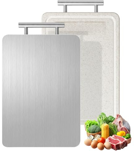 Tabla de Cortar de Titanio Doble Cara, Tablas para Cocina, Titanio Puro y Paja de Trigo, Metal Alimentario Duradero y Fácil de Limpiar, No Lavadora