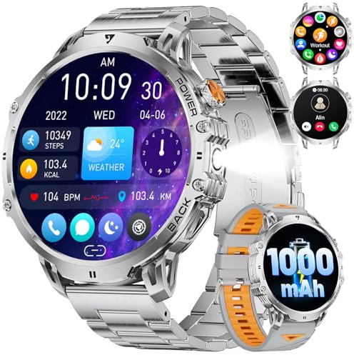 LIGE SMART Reloj Inteligente Hombre con 1000mAh Batería,1.85 Smartwatch Hombre con Llamadas/LED Linterna,110+ Modos Deportivos,IP68 Impermeable/Pulsómetro/Sueño,Pulsera Actividad Android iOS Plata