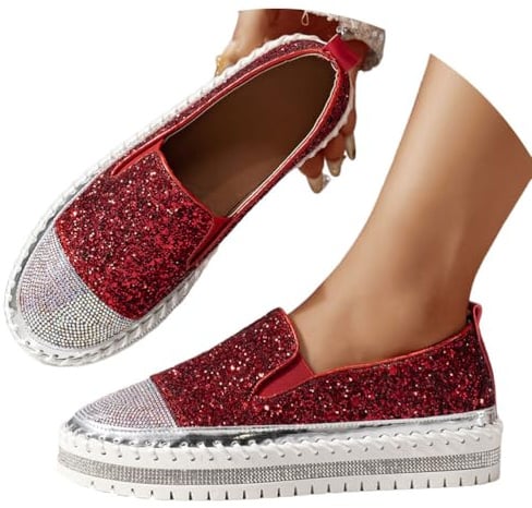 Minetom Sneakers Damen Pailletten Flache Low Strass Sneaker Glitzer Loafers Turnschuhe Outdoor Freizeitschuhe Laufschuhe Schuhe Slip On Walkingschuhe Slipper