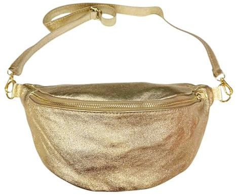 Bauchtasche aus echtes Leder Tasche Crossbody Gürteltasche Glattleder oder Wildleder Made in Italy (Gold Glattleder)