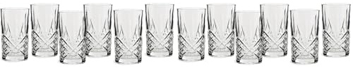 ECHTWERK Longdrink Gläser Set 6-teilig, 350 ml - Robuste Highball Gläser in Schliffoptik mit Reliefstruktur, bleifrei, spülmaschinenfest, 13,8 x 7,7 cm (Packung mit 2)