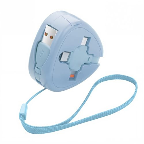 YACSEJAO Retractable 3 in 1 Multi USB Charging Cable with Phone Stand 1M/3.2FT USB A Charger Cord with Type C/Micro USB/IOS Connector Fast Charging & Data Sync for Office,Travel,Car (Blue)