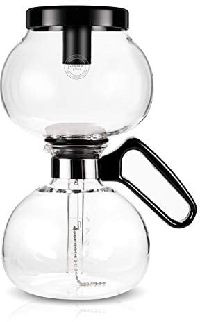 Yama Glass Herdplatten-Siphon Kaffeemaschine I Hitzebeständige Glas-Vakuumkaraffe I Siphonbrauer für Gas-und Elektro-Rangetops I inkl. wiederverwendbarem, waschbarem Stofffilter, farblos, 32oz (8 cup)