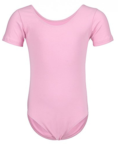 tanzmuster Ballettanzug Mädchen Kurzarm - Sally - aus weichem Baumwollstoff - Ballett Trikot Ballettbody in rosa, Größe 128/134
