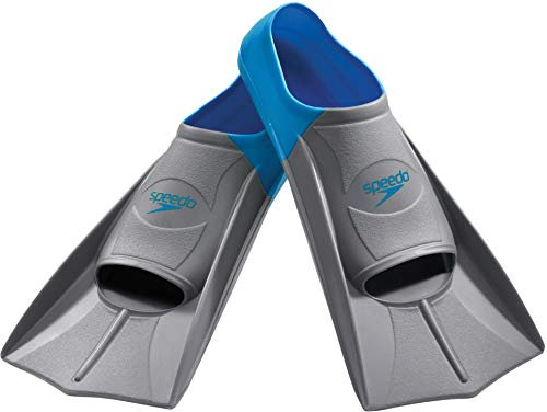 Speedo Unisex-Erwachsene Schwimmflossen aus Gummi, Kurze Klinge, blau/grau, M – Herrenschuhgröße 41-42 | Damenschuhgröße 41-42