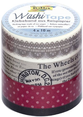 folia 26401 - Washi Tape, Klebeband aus Reispapier, 4er Set Vintage - ideal zum Verzieren und Dekorieren