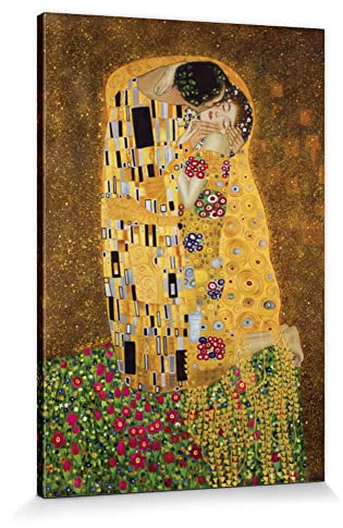 1art1 Kunstdruck auf Leinwand Der Kuss Gustav Klimt 1 teiliges mehrfarbiges Canvasbild mit Keilrahmen als Wohnung Dekoration für Ihr Zuhause in Größe 120 x 80 cm