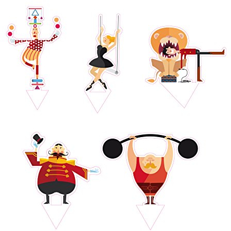 Decora KIT Torta Circo 9260132 Set mit 5 Cake Picks Circus, laminiertes Papier