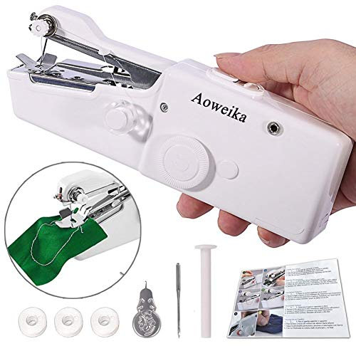 Mini Máquina de Coser Portátil de AOWEIKA, Herramienta Manual Portátil Herramienta de Puntada Rápida para Tela, Ropa o Tela de Niños