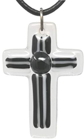 Glas Kreuz Anhänger. Ein edles und modernes Schmuckkreuz aus Fusing Glas Design Schwarz