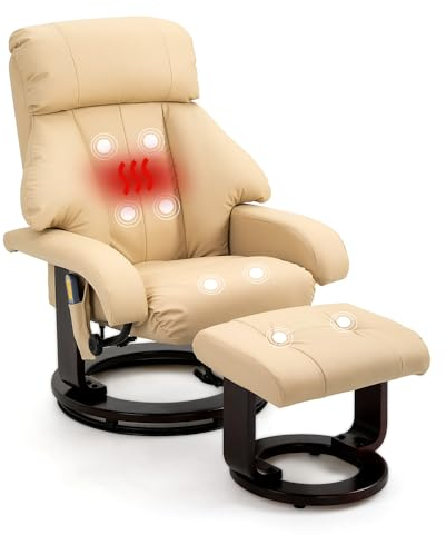 Mingone Relaxsessel mit Liegefunktion Elektrisch Fernsehsessel mit Hocker Massagesessel mit Wärmefunktion TV-Sessel für Wohnzimmer 360°Drehbar Kunstleder,Beige