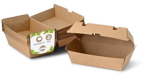 BIOZOYG Take Away Kraftkarton Box 200 Stück I robuste Fast Food Boxen mit hohem Klappdeckel I Snack Box aus Kraftkarton I stabile To Go Verpackung Karton braun 21,4x11,4x8,5 cm I biologisch abbaubar