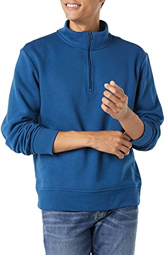 Amazon Essentials Felpa in Pile A Maniche Lunghe con Zip Corta Uomo, Foglia di tè, L