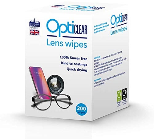 Opticlear Lens Wipes - Cleaning Wipes for Eyeglasses, Smartphones, Tablets, Laptops, TV, Cameras, Screens & Optical Devices - Smear-Free, Quick Drying, Anti-Fog, Safe for Coatings - 200 Count