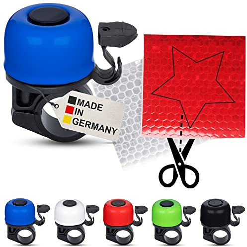 Fahrrad Fuchs - Fahrradklingel Kinder mit Reflektor - Blau, Metall, Lenkermontage, Universell passend für Lenker 21-23 mm, Einfache Montage, 3.5 cm Durchmesser, Inkl. Reflektor-Set