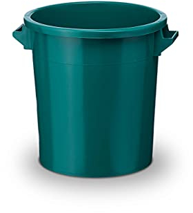 DIE BOX FABRIK 35 Liter Kunststofftonne mit Griffen + Deckel, stapelbar, stabiler Eimer, Plastiktonne, Rundbehälter, Universaltonne, Allzweckeimer, Vorratstonne, Futtertonne, Mülltonne, 1x Grün