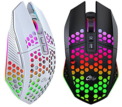N+B Souris de Jeu Rechargeable 2.4G Souris sans Fil 8 Touches 1600DPI réglable Ergonomique RVB LED rétro-éclairé Souris Gamer pour Ordinateur Portable (Blanc)