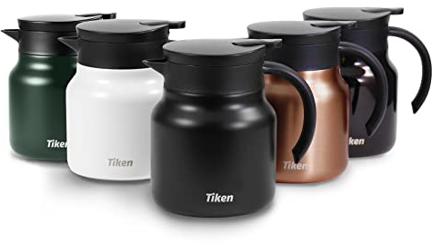 Tiken 800ml Thermoskanne aus Doppelwandingem Edelstahl Isolierkanne Kaffeekanne mit Quick Tip Verschluss