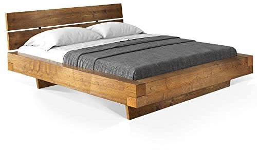 moebel-eins CURBY Balkenbett mit Kopfteil, Wangenfuß, Material Massivholz, 140 x 220 cm, Vintage