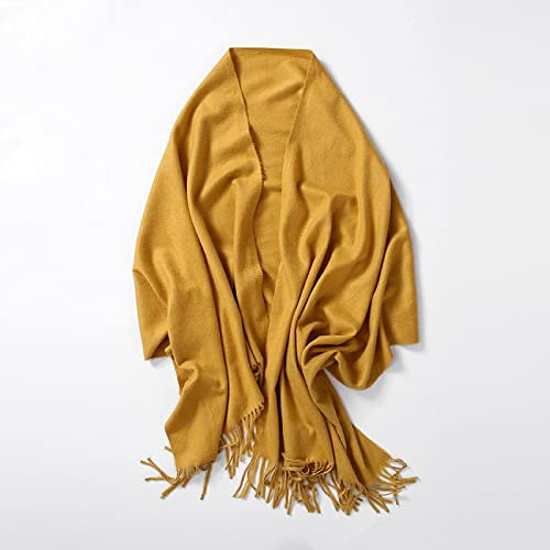 PAIHUIART Schal Damen Herren Schals Winter Halstuch Mütze Schal Poncho Fester Kaschmir-Pashmina-Winter-Warmer Schal-Frauen-Schal-Lange Quasten-Gesprenkelte Farbe Wickelt Weiches Gelb EIN
