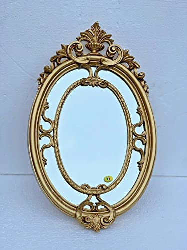 Generisch Wandspiegel Weiß Gold Elfenbein Gold Oval Barock Badspiegel Spiegel 50 x 31cm Flurspiegel Wohnzimmerspiegel C457 (Gold)