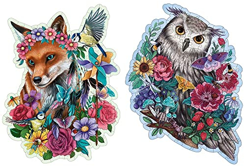 Ravensburger Wooden Puzzle 17512 - Bunter Fuchs & Wooden Puzzle 17511 - Geheimnisvolle Eule - 150 Teile Kontur-Holzpuzzle für Erwachsene und Kinder ab 14 Jahren