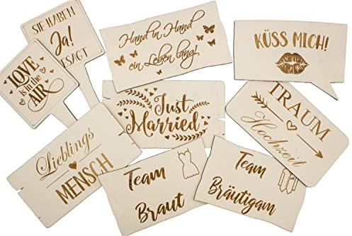 Fotobox Accessoires Schilder Set Hochzeit - 8Stk Holzschilder Requisiten-Fotoshooting Hochzeitsparty -zubehör Weeding propps Photo-Booth Spaß Fotospaß Hochzeit Geburtstag Event Weeding Party