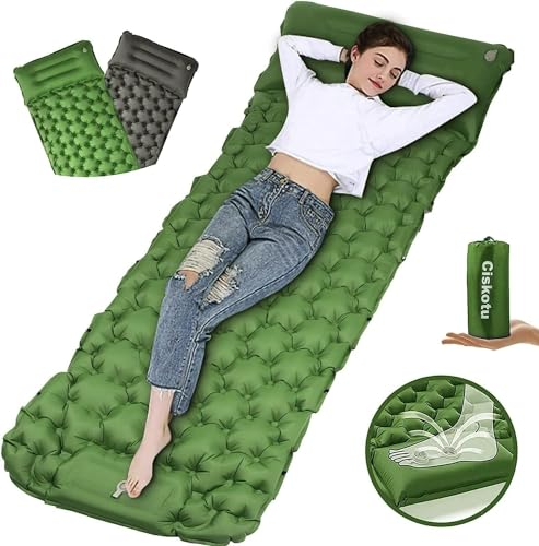Ciskotu Isomatte Selbstaufblasend 8CM Verdicktes Luftmatratze Selbstaufblasend mit Kissen Camping Matratze Outdoor für Camping, Wandern, Rucksackreisen und Wanderreisen (Grün+Grau)