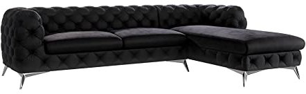 S-Style Möbel Maria Ecksofa 5 Sitzer Chesterfield Eckcouch Sofa Für Wohnzimmer Lounge Couch Mit Verchromten Füßen Möbel Freistehende Polster Sofas Couches Rechts Schwarz 305 x 200 x 73 cm