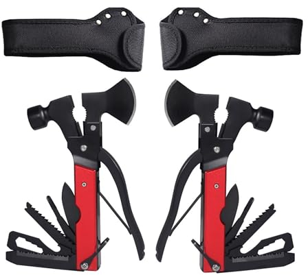 2er Set Camping Multifunktionswerkzeug, 12 in 1 Camping Kombi-Werkzeug, Camping Multitool mit Messer, Axt, Hammer, Zange, Beil, Säge - Outdoor Survival Kit - Taschenmesser für Jagd, Wandern