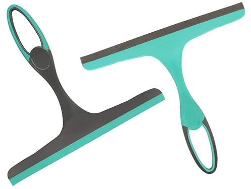 2-Pack Multipurpose Window Squeegee | Turquoise/Grey Durable Shower Squeegees For Mirrors & Tiles | Window Cleaner For Cars, Bathroom & Kitchen