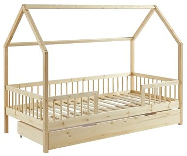 BAÏTA Lit enfent cabane Tiny pin Massif 90x190 sommier + tiroir Inclus