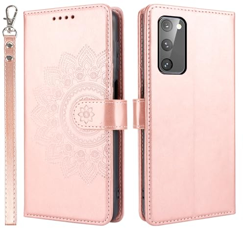 ELTEKER Handyhülle für Samsung Galaxy S20 Hülle, Klapphülle Lederhülle mit Kartenfäch Handytasche Schutzhülle für Samsung Galaxy S20, Roségold