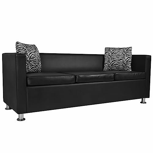 Camerina 3-Sitzer-Sofa Kunstleder Schwarz Sofa Mit Schlaffunktion Kleines Sofa Sofa 3 Seater