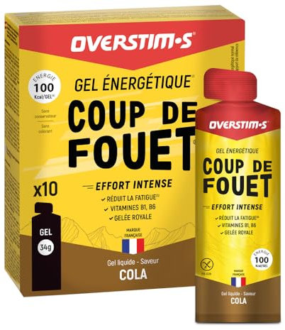 Overstim.s - Gel Coup de Fouet (10 sachets) - Gel énergétique pour le sport (vélo, course à pied...) - Energie instantanée - Efforts intenses et passages difficiles - 100 kcal/gel - Saveur Cola