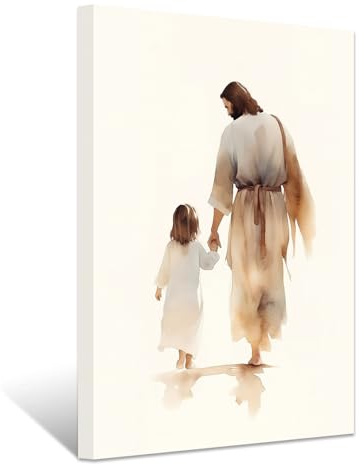 ZXHYWYM Jesus Leinwandbilder Gott und Mädchen Rückansicht Bilder Drucke christliches spirituelles Poster Aquarell Kunstwerk für Gebetsraum Wohnzimmer Gerahmt (Bild-3, (40.00 x 60.00 cms))