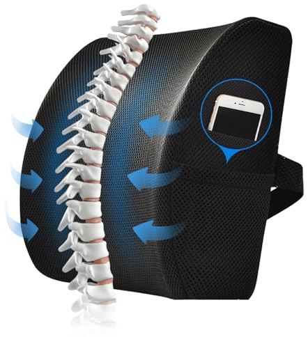 Lendenkissen mit Memory-Schaum für Rückenschmerzen, Rückenkissen für Bürostuhl und Auto, Atmungsaktives Mesh und verstellbare Träger,ergonomische Lordosenstütze zur Linderung von Rückenschmerzen
