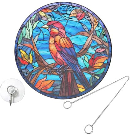 Happyyami Wohnkultur 1 Satz Buntglasdekoration Fensterbehänge mit gefärbten Vögeln Vogel-Buntglas-Ornament acryl Handwerk Vogeldekore drinnen schmücken Kunsthandwerk Dekorationen Zweig