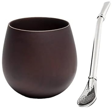 ruehalf Wooden Yerba Mate Set Tea Cup Drinking With Bombilla Straw And Cleaning Brush 200ml (Color : Deep wood grain)