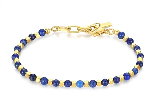 GAVU Kristall Armband Herren mit Natürlichem Lapislazuli und 18K Quadratischen Goldenen Perlen